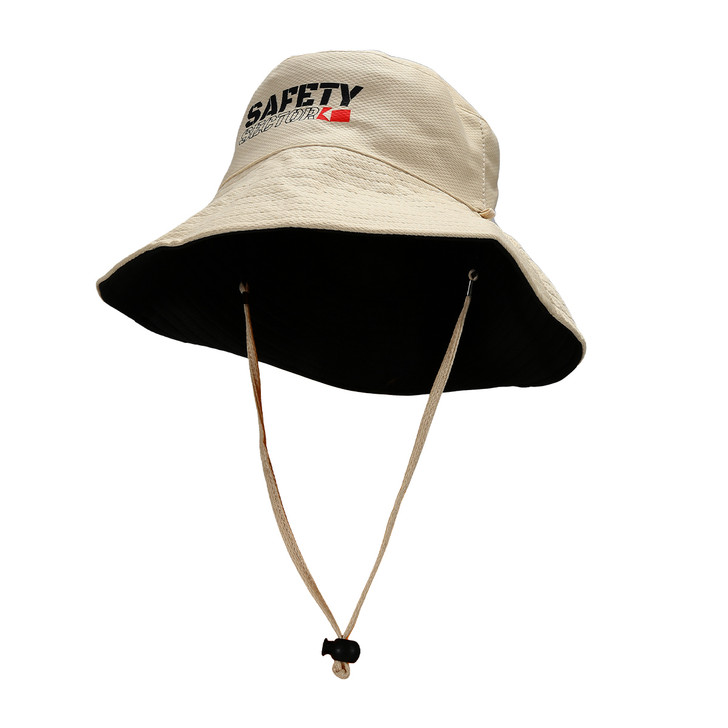 Safety Sector Reversible Wide Brim Bucket Hat 100% Cotton White Black