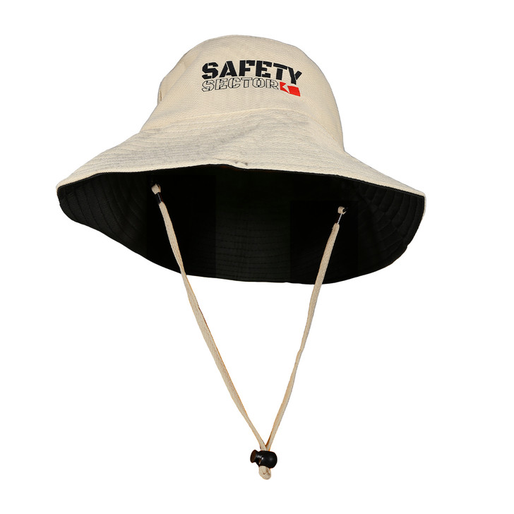 Safety Sector Reversible Wide Brim Bucket Hat 100% Cotton White Black