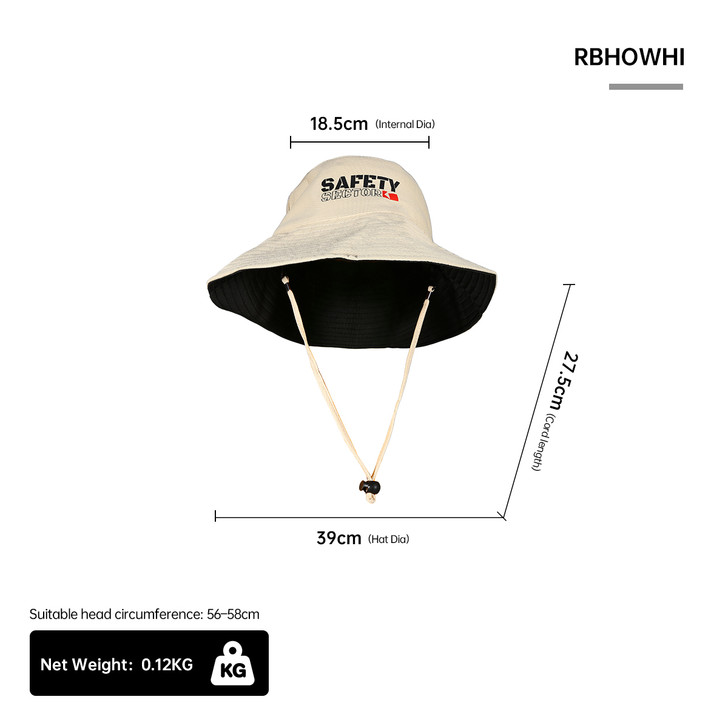 Safety Sector Reversible Wide Brim Bucket Hat 100% Cotton White Black