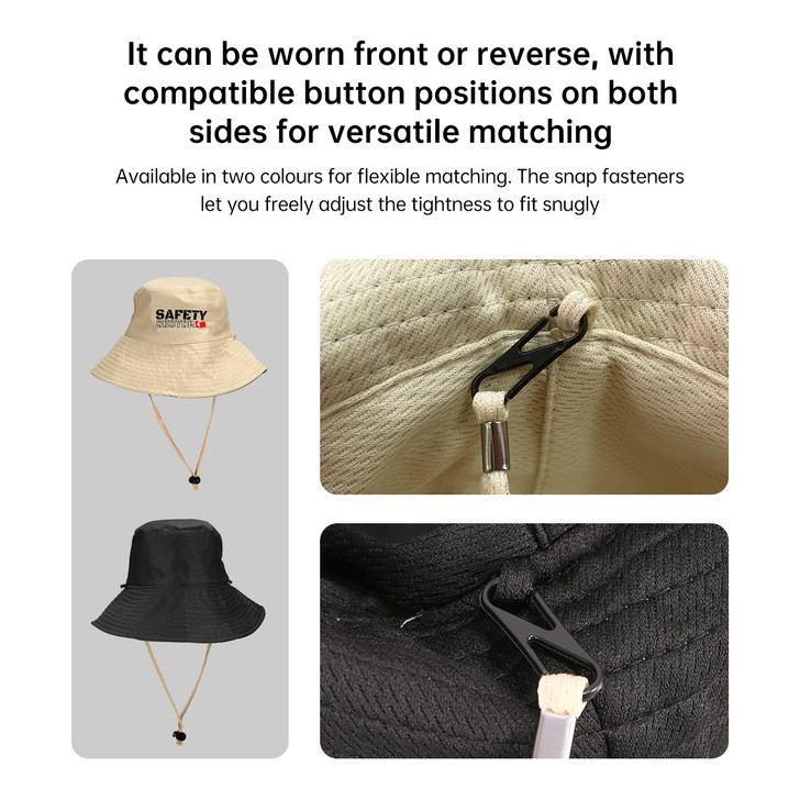 Safety Sector Reversible Wide Brim Bucket Hat 100% Cotton White Black