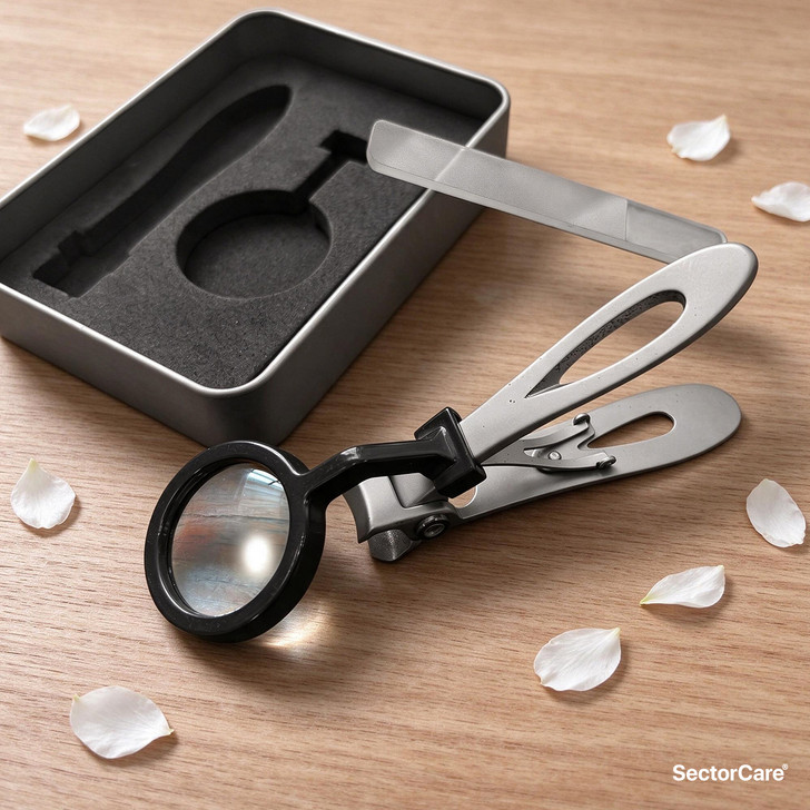 SectorCare Nail Clipper with Detachable Magnifier Wide Jaw Silver