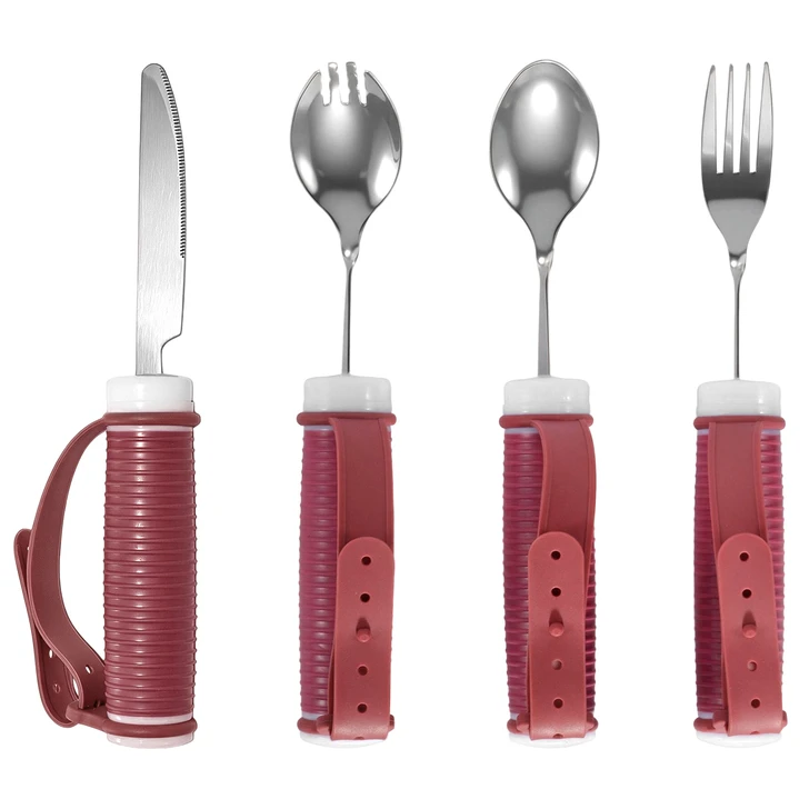 SectorCare Adaptive Dining Set 8 Piece Suction Base Cutlery Burgundy