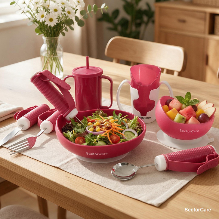 SectorCare Adaptive Dining Set 8 Piece Suction Base Cutlery Burgundy