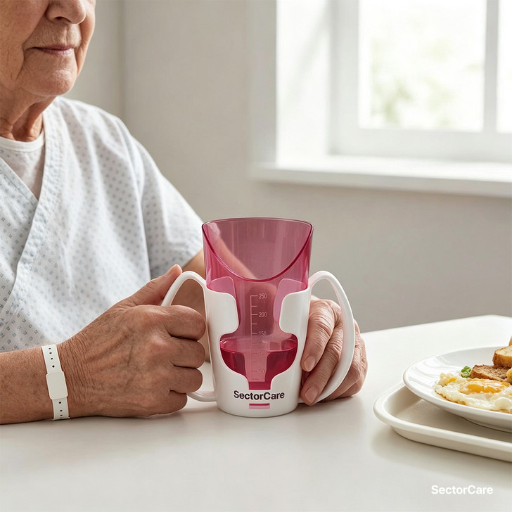 SectorCare Nosey Cup with Dual Handles 250mL Cut Out Rim Red