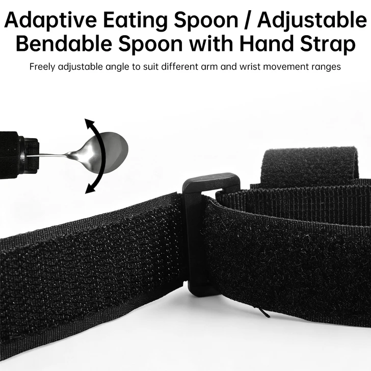 SectorCare Adaptive Eating Spoon with Bendable Neck and Hand Strap Black