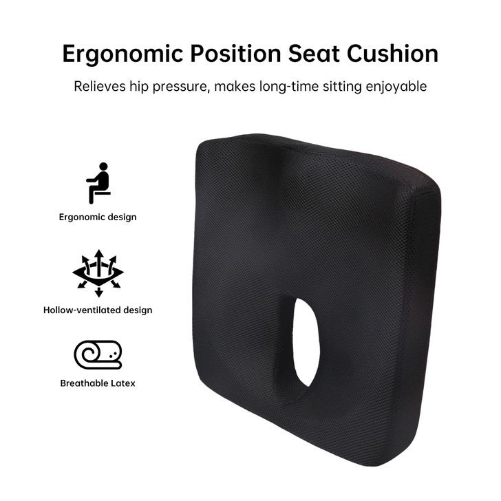 SectorCare Coccyx Cutout Latex Seat Cushion 7cm H x 42cm W Black