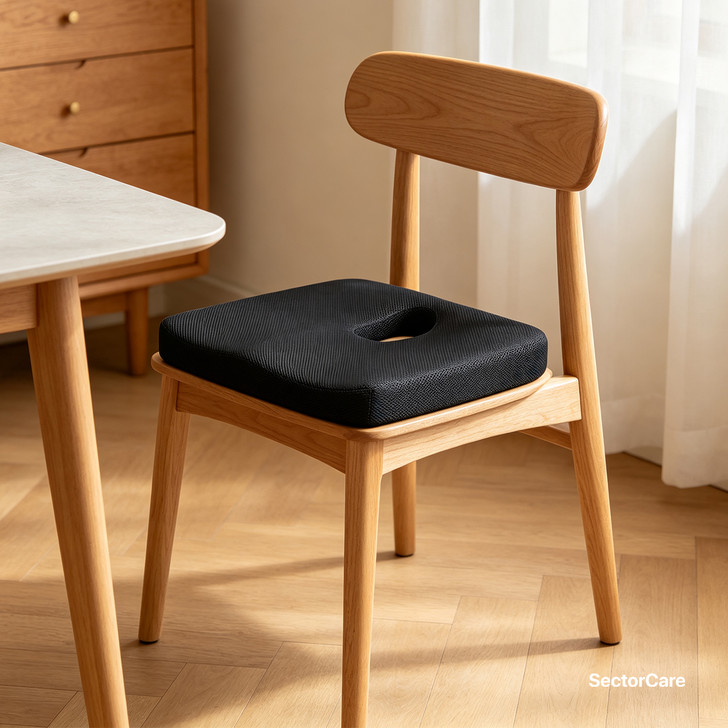 SectorCare Coccyx Cutout Latex Seat Cushion 7cm H x 42cm W Black