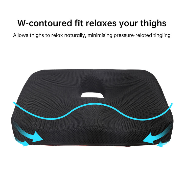 SectorCare Coccyx Cutout Latex Seat Cushion 7cm H x 42cm W Black