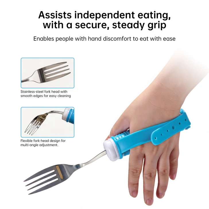 SectorCare Bendable Adaptive Fork with Strap 25cm H x 3.2cm W Blue