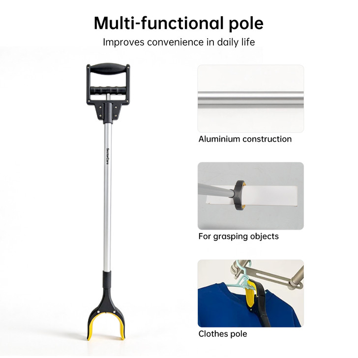 SectorCare Reacher Grabber Pick Up Tool Wide Jaw 80cm Long Silver