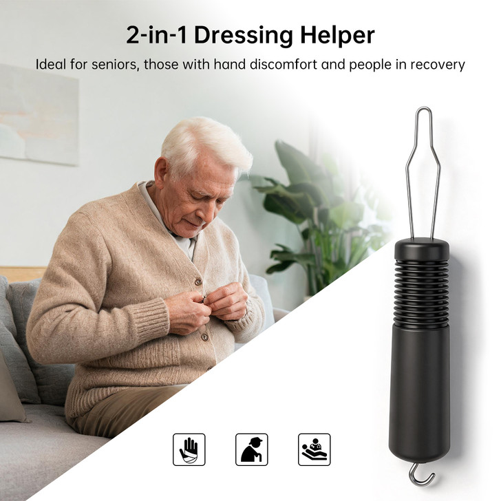 SectorCare 2 in 1 Button Hook and Zipper Pull Dressing Aid Black