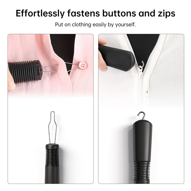 SectorCare 2 in 1 Button Hook and Zipper Pull Dressing Aid Black