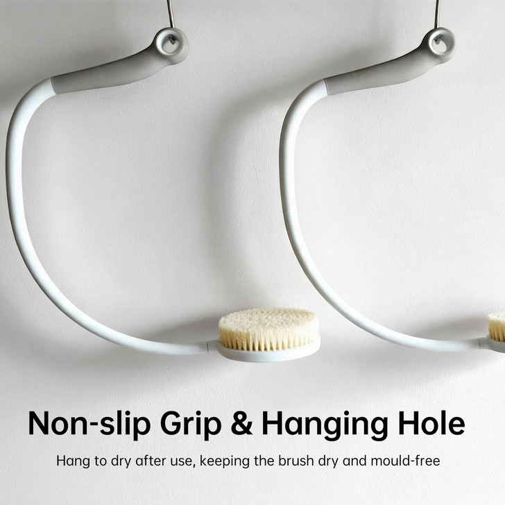 SectorCare Curved Long Handle Back Bath Brush with Hanging Hole Grey