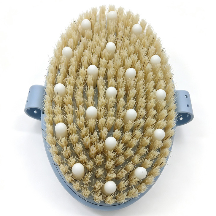 SectorCare Handheld Bath Brush with Hand Strap and Massage Beads Blue