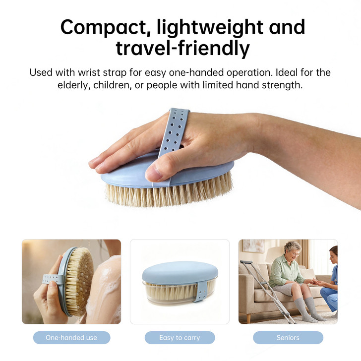 SectorCare Handheld Bath Brush with Hand Strap and Massage Beads Blue