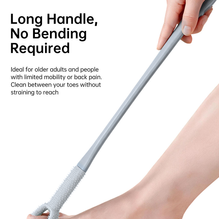 SectorCare Long Handled Toe Washer with Firm Silicone Loop Head, Blue
