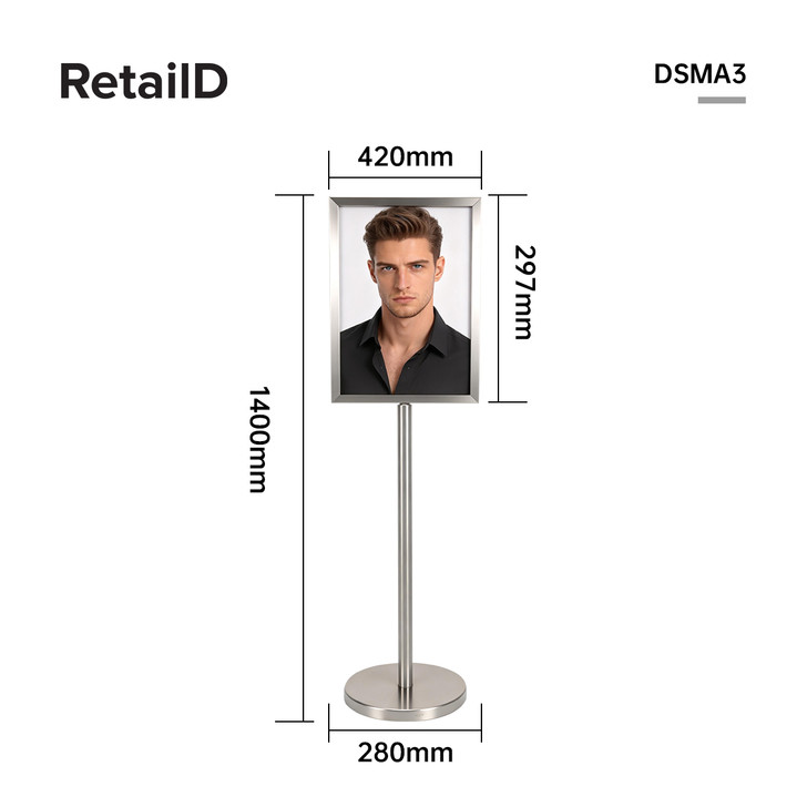 A3 Stainless Steel Floor Poster Display Stand