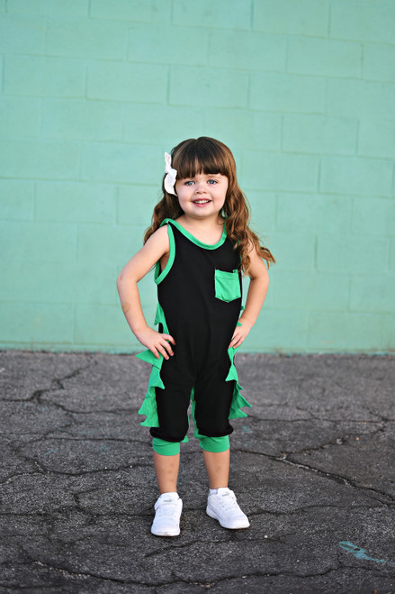 Black Dino with Green Spikes Romper