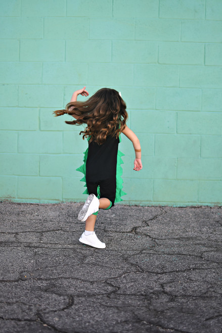 Black Dino with Green Spikes Romper
