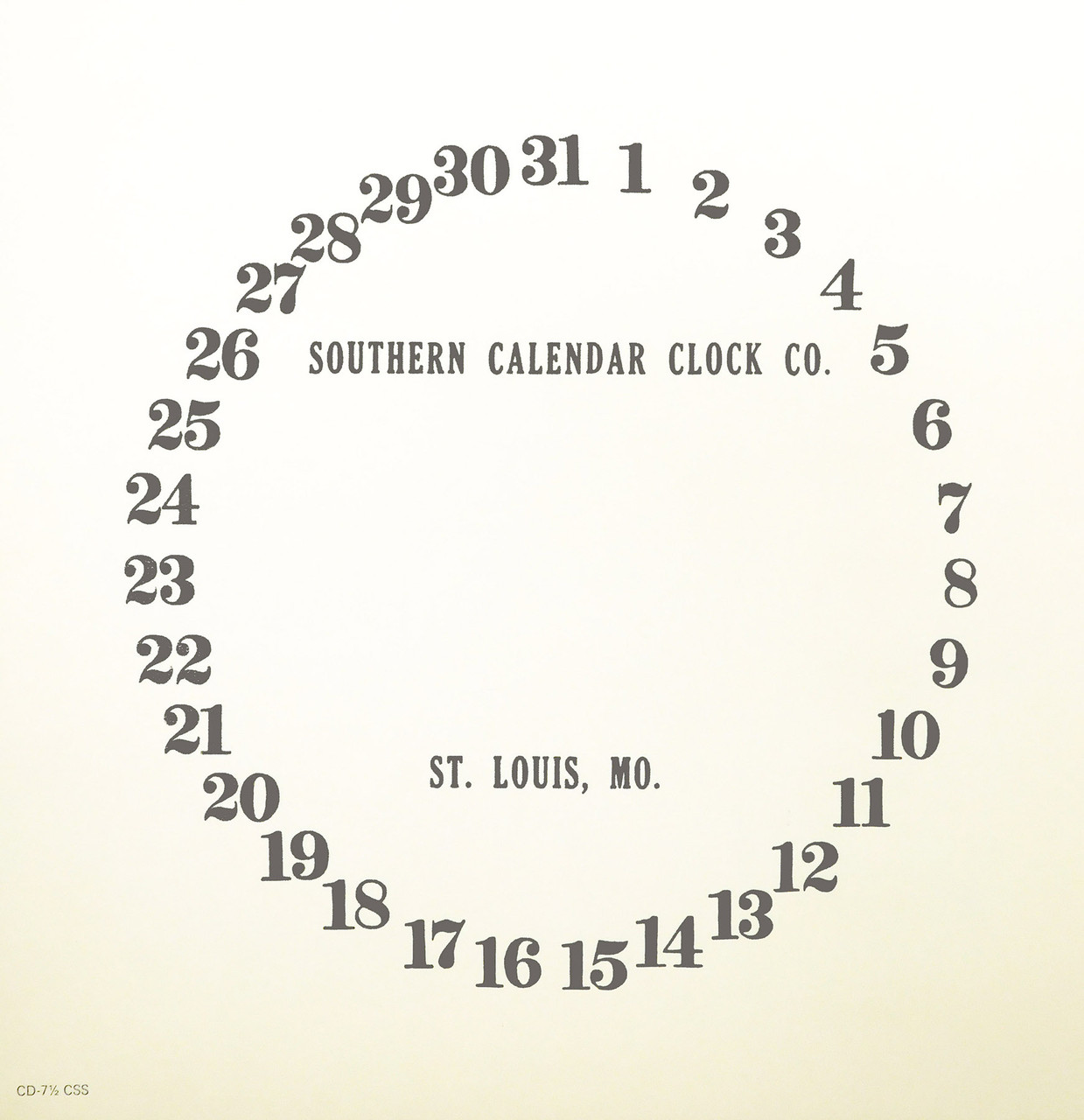 SOUTHERN CALENDAR CLOCK DATE PAPER DIALS 7 1/2"