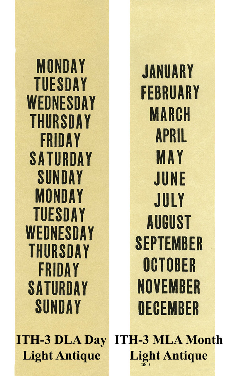 ITHACA PAPER DAY AND MONTH STYLE3 LIGHT ANTIQUE CALENDAR STRIPS