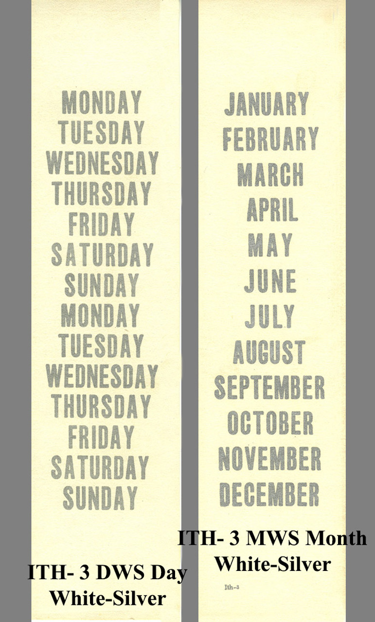 ITHACA PAPER DAY AND MONTH STYLE3 WHITE-SILVER CALENDAR STRIPS