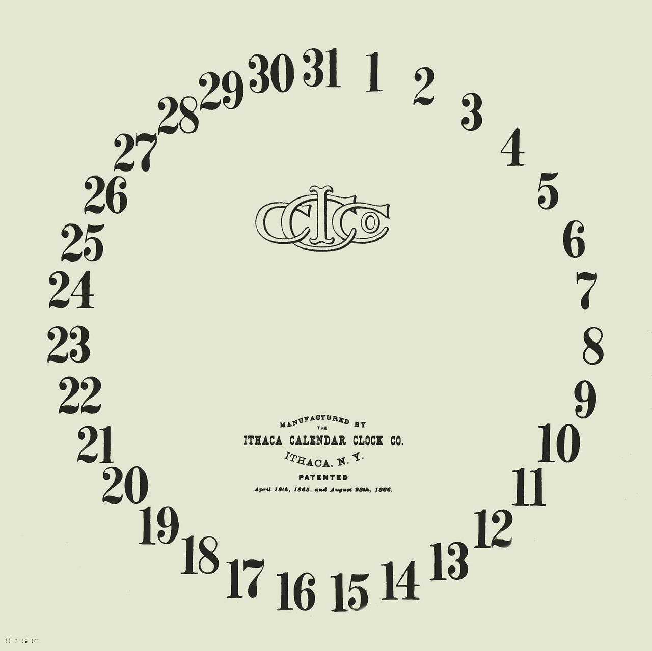 ITHACA 11 7/16" CALENDAR DATE TRACK PAPER DIALS