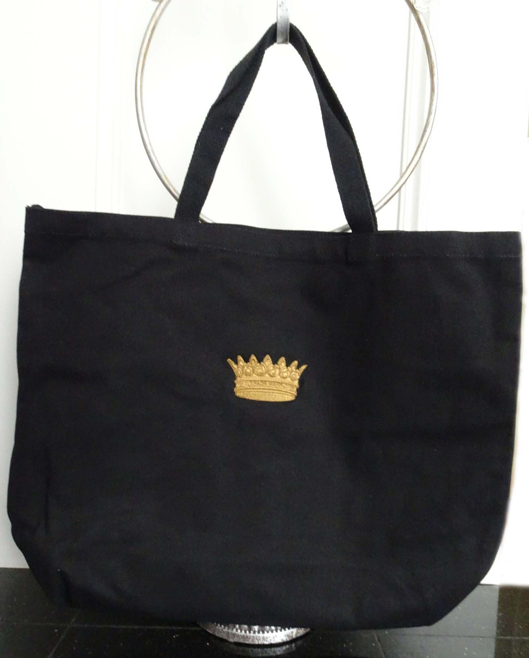 BAG CANVAS BLACK TOTE WITH HERSCHEDE AND CROWN