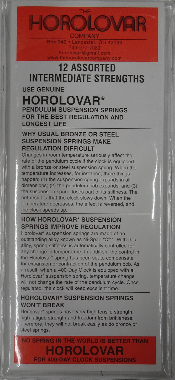 HOROLOVAR 400 DAY SUSPENSION SPRING WIRE INTERMEDIATE 12 PIECE ASSORTMENT