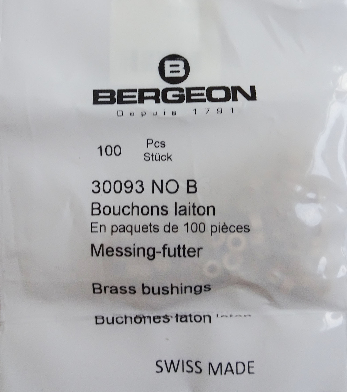 BERGEON BRASS 100 PIECE BUSHINGS - SWISS MADE