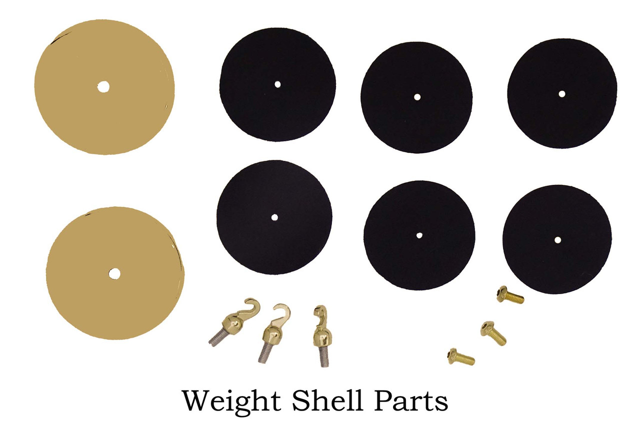 WEIGHT SHELL COMPLETE ASSEMBLY SET OF 3 GOLD FINISH FOR HERMLE 451 AND KIENINGER SKS