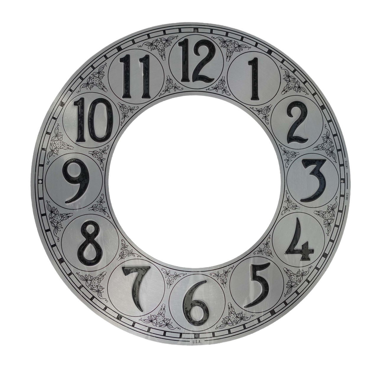CHAPTER RING 6 1/4" SILVER WITH EMBOSSED ARABIC BLACK NUMERALS
