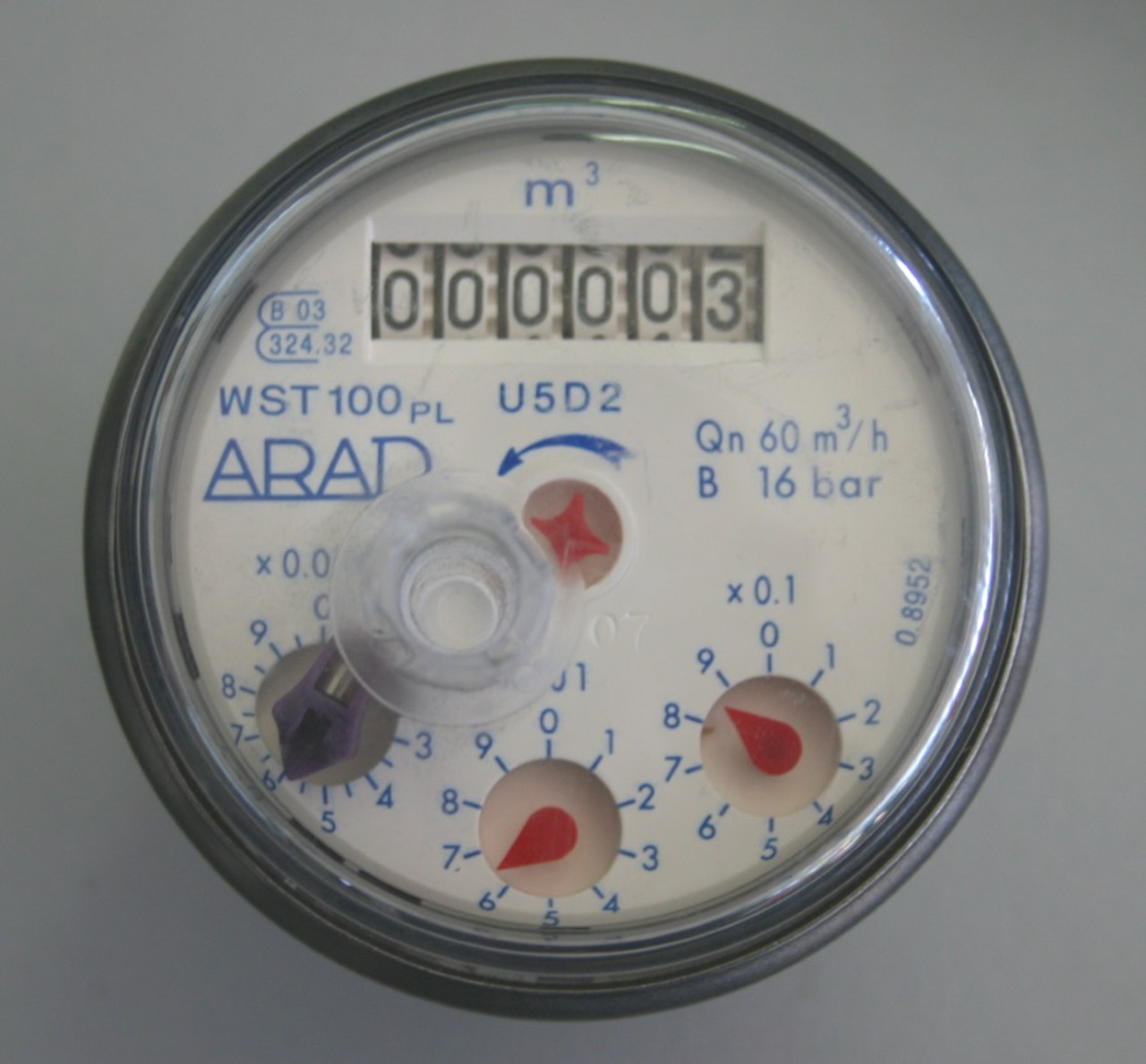 Register for Arad WST 100mm flanged cold water meter with 1 pulse per 100 litres