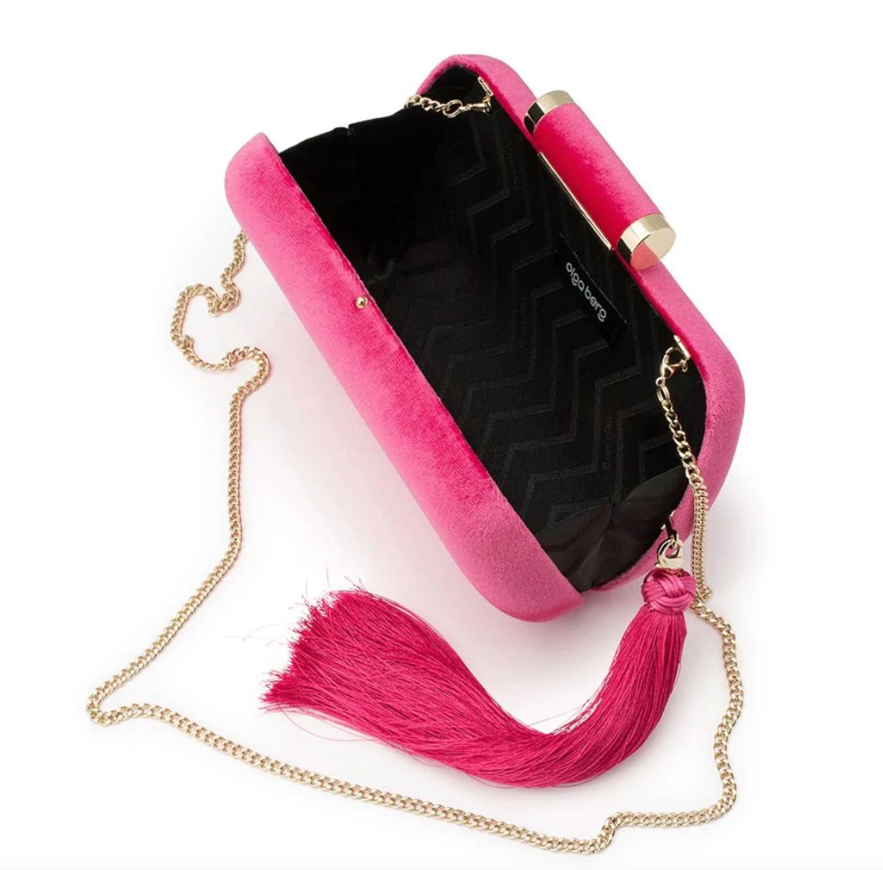 olga berg Matilda Velvet Clutch in Black