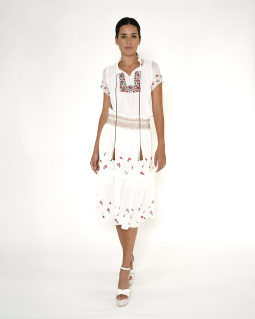 Embroidered Peasant Midi Dress