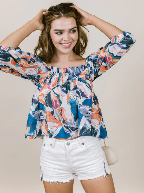 Bella Blouse - Blue Watercolor