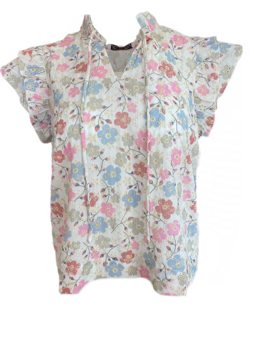 Flouncy Flutter Sleeve Top - Eyelet Floral