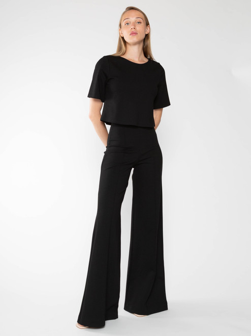 Ponte Knit Wide Leg Pant - Black