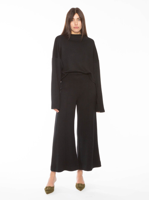 Cashmere-Like Blend Wide Leg Pant:Cropped - Black