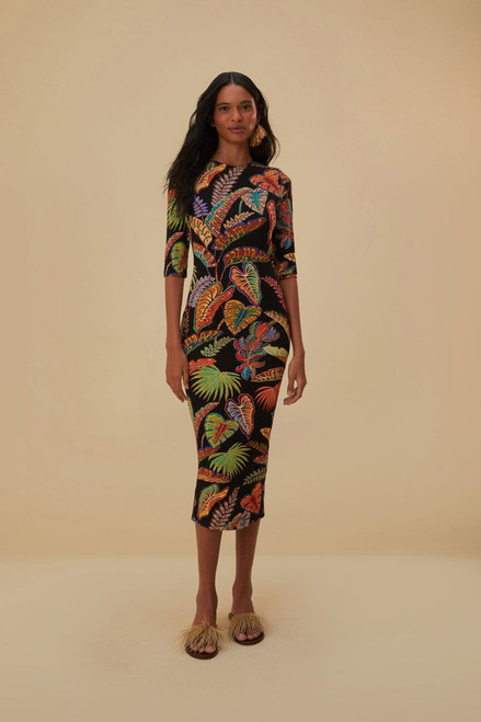 Sleeveless Midi Dress - Banana Foliage Multicolor - Monkee's of