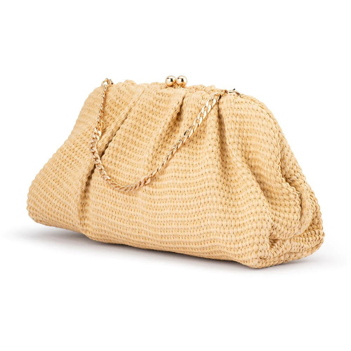 Queenie Gathered Woven Clutch - Natural