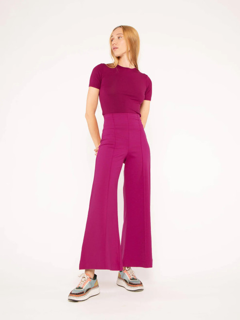 Ponte Knit Wide Leg Pant: Cropped - Fuchsia