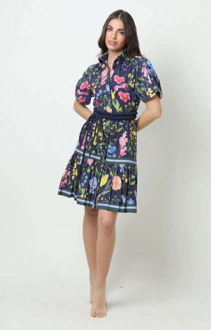 Anais Mini Dress - Multi Garden Navy