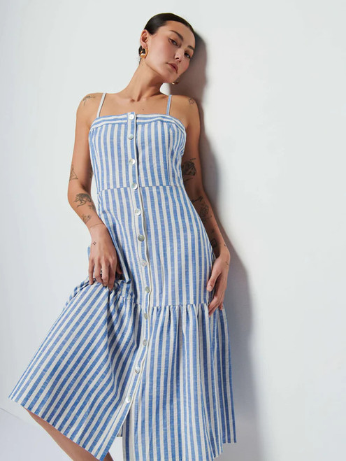 Luciana Stripe Single Tier Midi - Parisian Blue Stripes