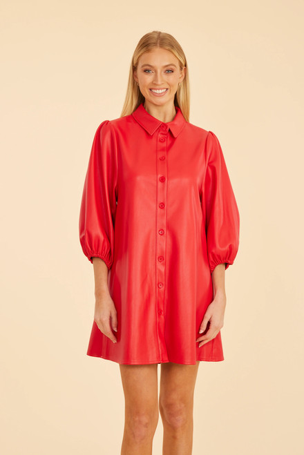 Vegan Leather Tunic Dress - Ruby