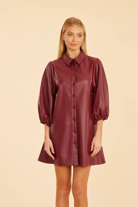 Vegan Leather Tunic Dress - Burgundy