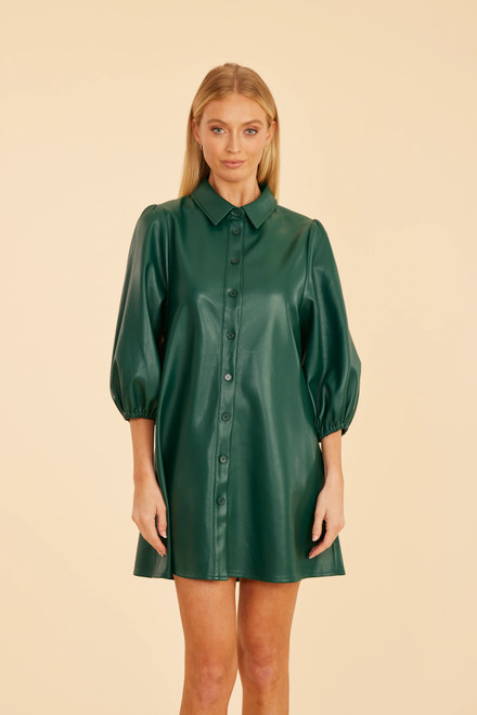 Vegan Leather Tunic Dress - Forest Green