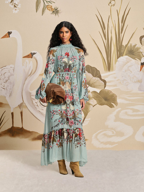 Long Sleeve Maxi Dress - Beauty Bouquet Blue