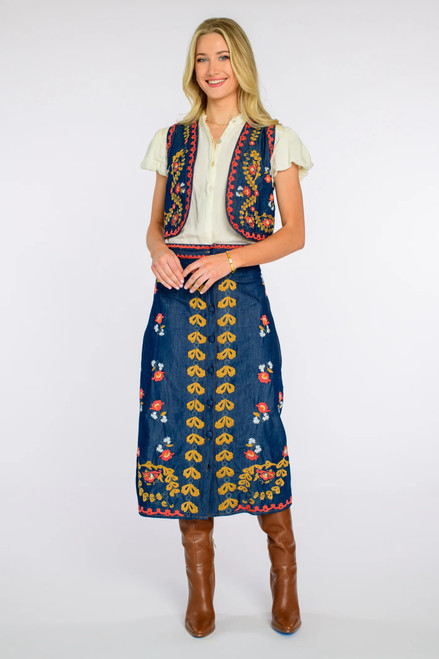 Frannie Skirt - Denim Embroidery