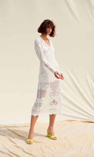 [RIBBONBIT] / ☆ Mille Dress / Ivory Ivory Bow Dress - Embroidered Bow Dress - Crochet Mini Dress
